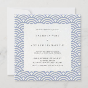 Soft Purple Blue Waves Elegant Beach Wedding Invitation