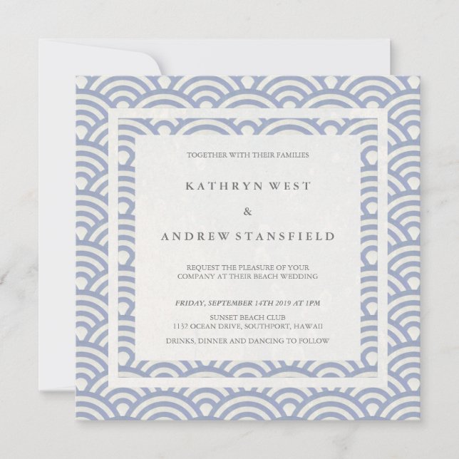 Soft Purple Blue Waves Elegant Beach Wedding Invitation (Front)