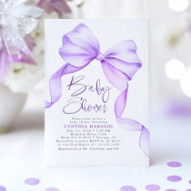 Soft Purple Bow Cute Elegant Baby Shower Invitation