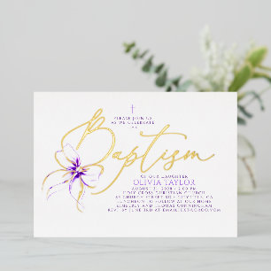 Soft Purple Bow Elegant Minimalist Modern Baptism Foil Invitation