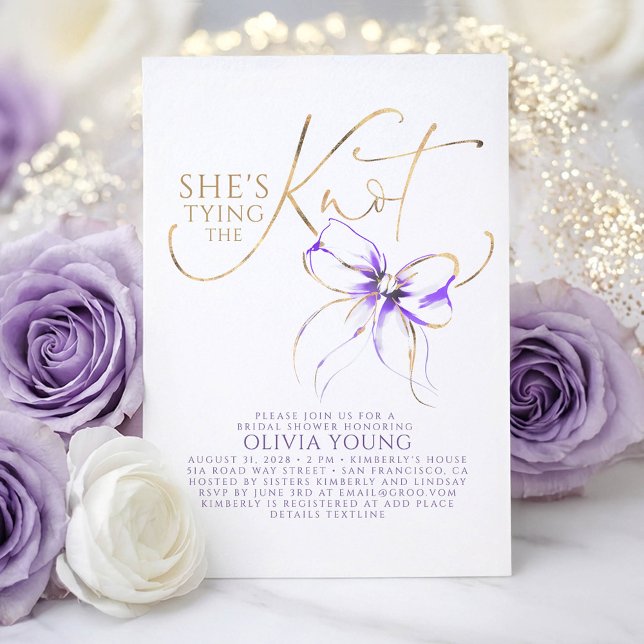 Soft Purple Bow She's Tying The Knot Bridal Shower Invitation (Soft Purple Bow Bridal Shower Invitation She's Tying The Knot)