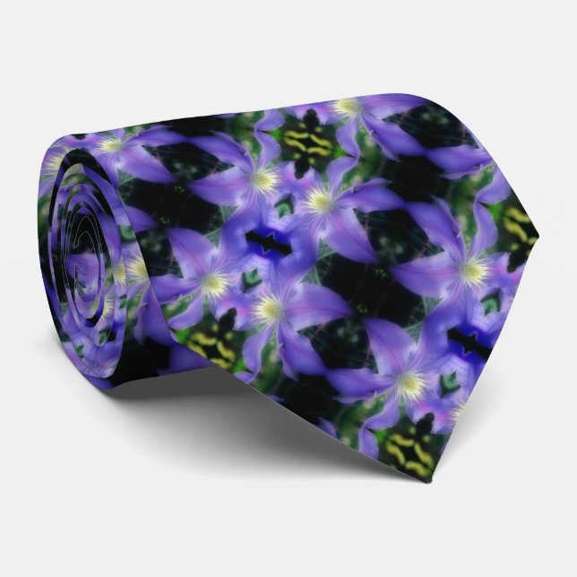Soft Purple Clematis Flower Abstract Pattern    Neck Tie (Rolled)