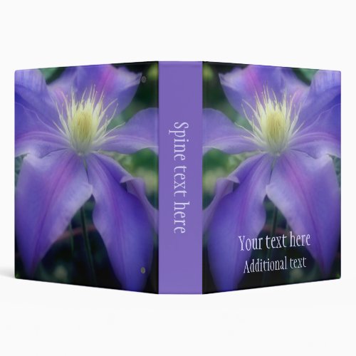 Soft Purple Clematis Flower Personalized 3 Ring Binder