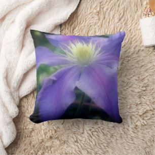 Soft Purple Clematis Flower Petals Throw Pillow
