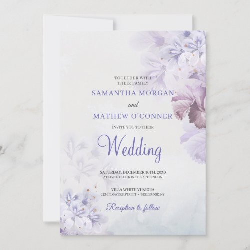 Soft purple dusty blue dusty pink floral wedding  invitation