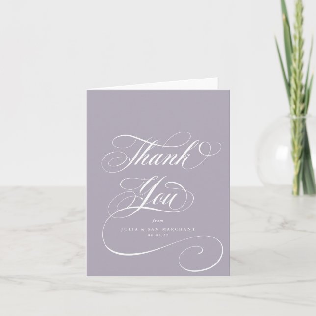 Soft Purple Elegant Script Blank Wedding Thank You Card (Front)
