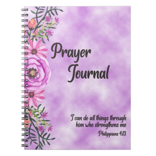 Soft purple floral prayer journal with scripture