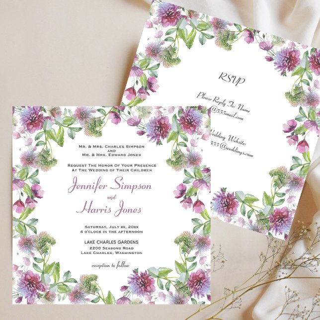 Soft Purple Floral Summer Wedding Invitation (Soft Purple Summer Floral Wedding Invitation)