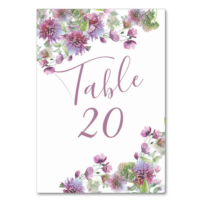 Soft Purple Floral Wedding Reception Table Number (Front)