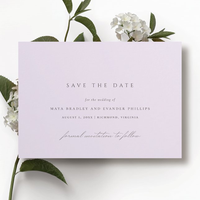 Soft Purple | Formal Airy Lavender Wedding Save The Date (Creator Uploaded)