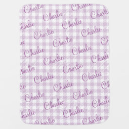 Soft Purple Gingham Check Girl Personalized Name Baby Blanket | Zazzle
