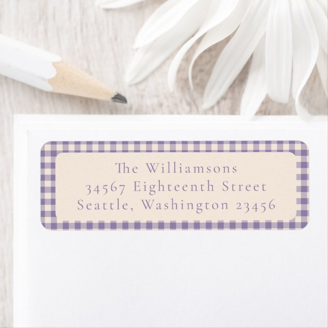 Soft Purple Gingham Plaid Custom Return Address Label (Insitu)