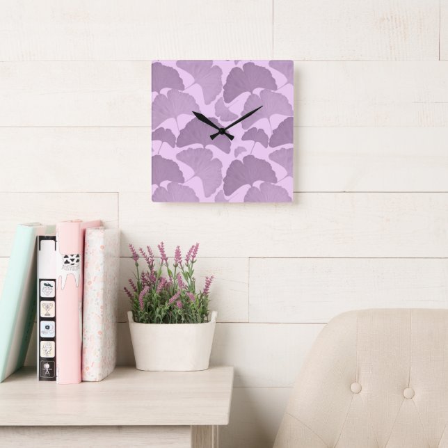 Soft Purple Ginkgo Botanical Dream 1 Square Wall Clock (Reading Room)