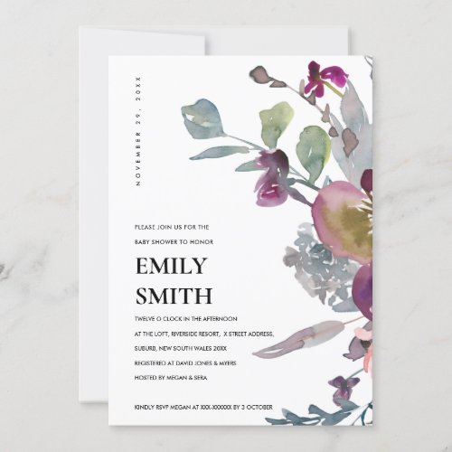 SOFT PURPLE LILAC FLORAL BABY SHOWER INVITE