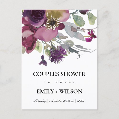 SOFT PURPLE LILAC WATERCOLOR FLORAL BRIDAL SHOWER INVITATION POSTCARD