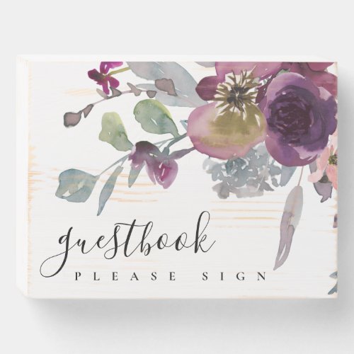 SOFT PURPLE LILAC WATERCOLOR FLORAL GUESTBOOK WOODEN BOX SIGN