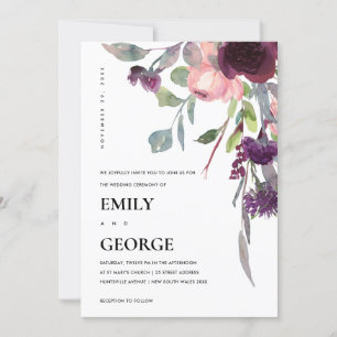 SOFT PURPLE LILAC WATERCOLOR FLORAL WEDDING INVITE