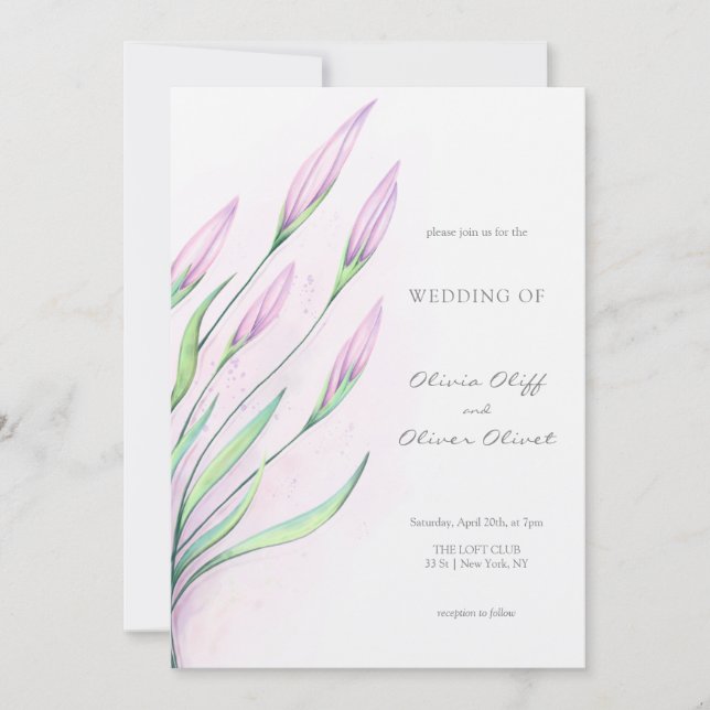 Soft Purple Lilies Wedding Invitation (Front)