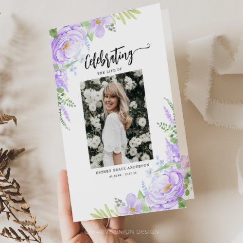 Soft Purple Petals Folded Funeral Program