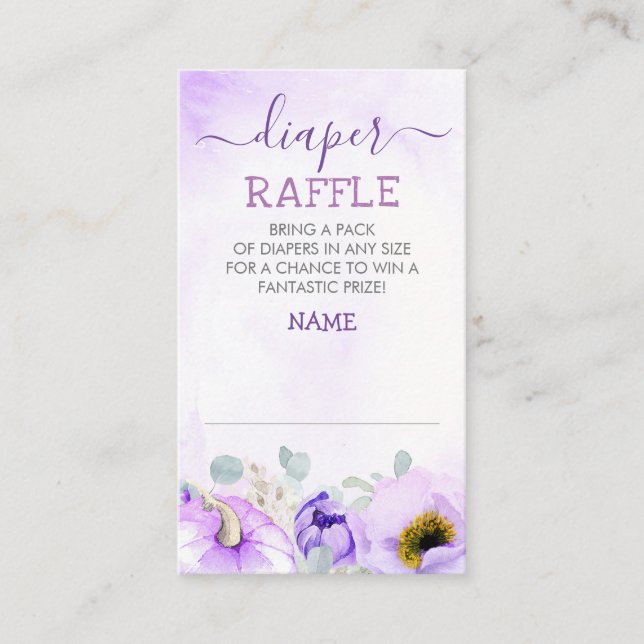 Soft Purple Pumpkin Fall Diaper Raffle Ticket Enclosure Card (Front)