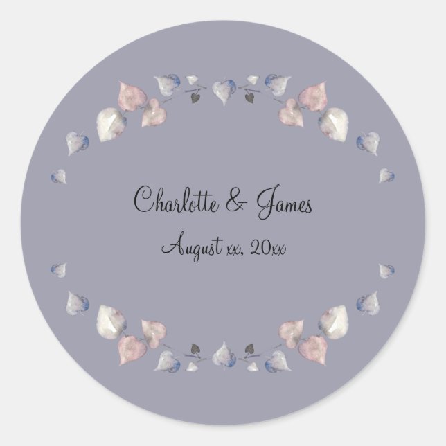 Soft Purple Scottish Heather Wedding Hearts Classic Round Sticker (Front)