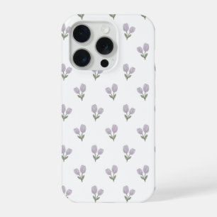 Soft Purple Tulip Pattern Minimal Aesthetic Phone iPhone 15 Pro Case