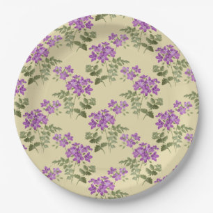 Soft Purple Violet Pattern on Pale Antique Yellow Paper Plates