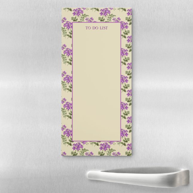 Soft Purple Violets TO DO List on Pale Yellow  Magnetic Notepad (In Situ)