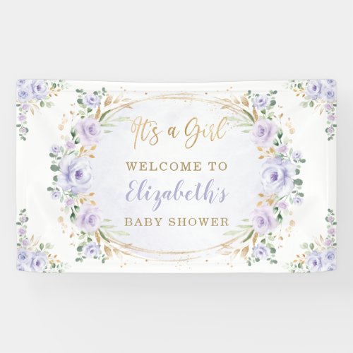 Soft Purple Watercolor Floral Roses Shower Welcome Banner