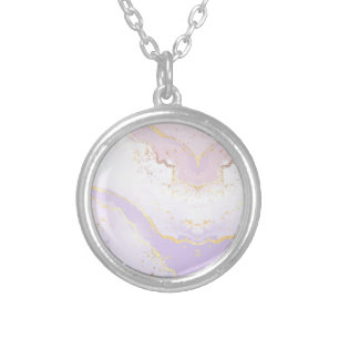 Soft Purple Watercolor Gold Splash Elegant Silver Plated Necklace
