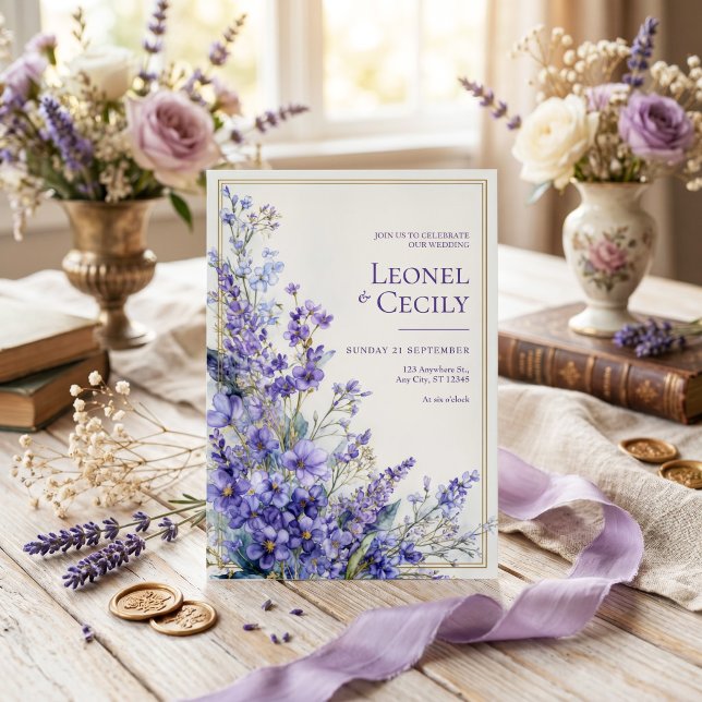 Soft Purple Watercolor Lavender Greenery Border Invitation (Creator Uploaded)
