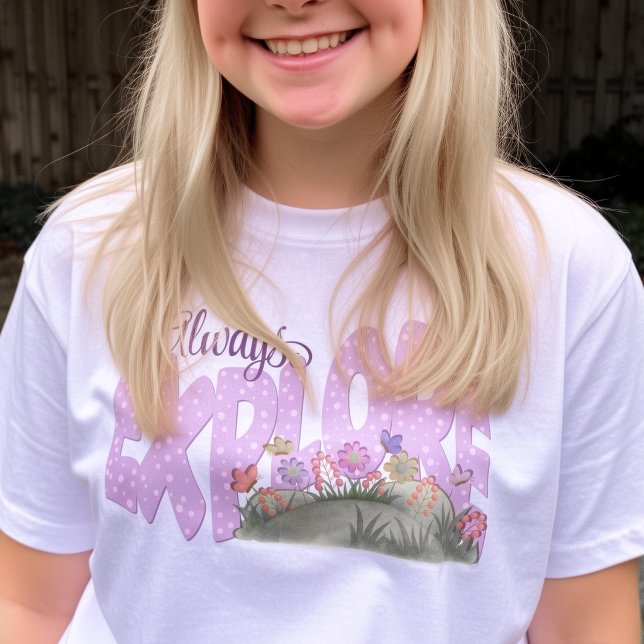Soft Purple Whimsical Garden Explore T-Shirt (If you’re all about adventure, this tee says it loud, bright, bold, and totally hand‑drawn for you.)