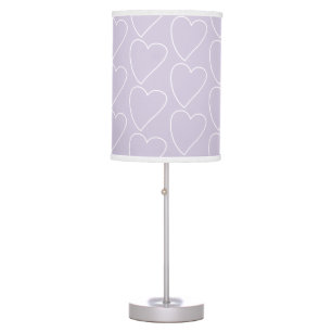 Soft Purple Whimsical White Large Heart Pattern Table Lamp