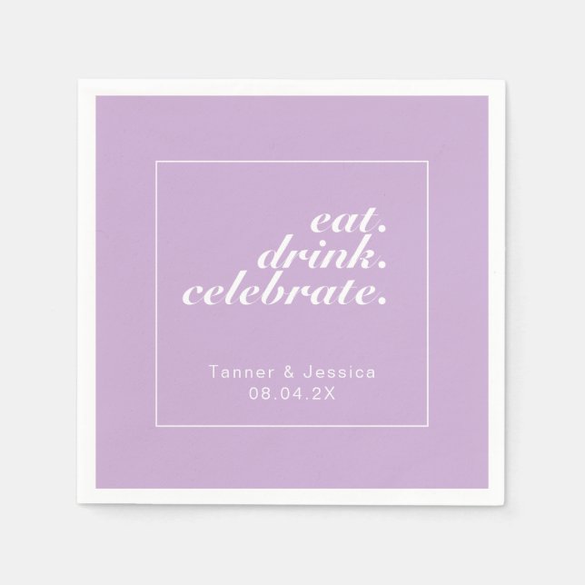 Soft Purple & White Modern Minimalist Wedding  Napkins (Front)