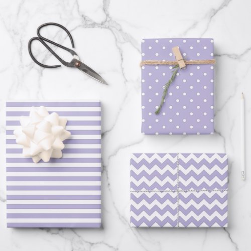 Soft Purple  White Stripes Polka Dot Chevron Wrapping Paper Sheets