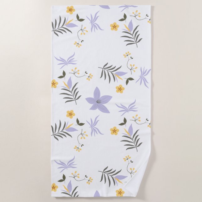 Soft Purple & Yellow Floral Beach Towel (Front)