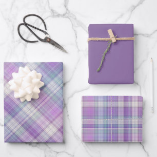 Soft Purples, Pale Green & White Plaid Wrapping Paper Sheets