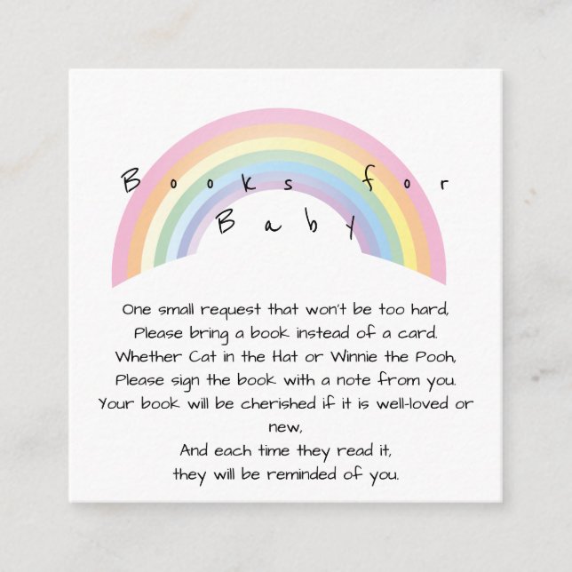 Soft rainbow baby shower books for baby enclosure card (Front)