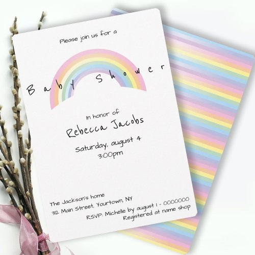 Soft rainbow baby shower invitation