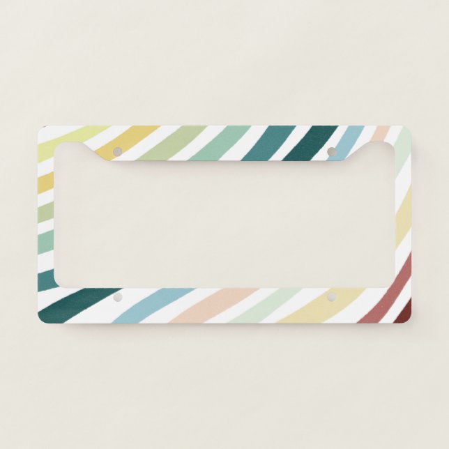 Soft Rainbow Curves Handmade Stripes Boho Chic License Plate Frame (Front)
