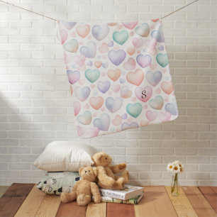 Soft Rainbow Hearts Monogram Baby Blanket