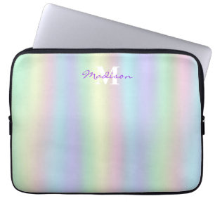 Soft Rainbow Holographic Monogram Laptop Sleeve