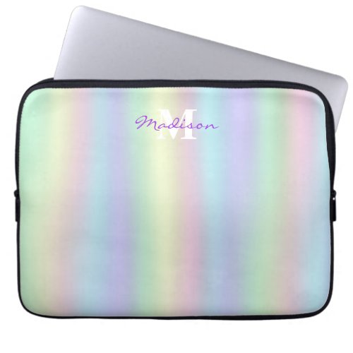 Soft Rainbow Holographic  Monogram Laptop Sleeve