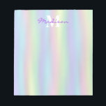 Soft Rainbow Holographic Monogram Notepad<br><div class="desc">This custom notepad features a rainbow design in soft pastel shades of purple, pink, green and yellow. It includes a place for a monogrammed name and initial or other custom message. For more advanced customization of this item (such as font styles, colors, etc.), please click the "customize further" link. Matching...</div>