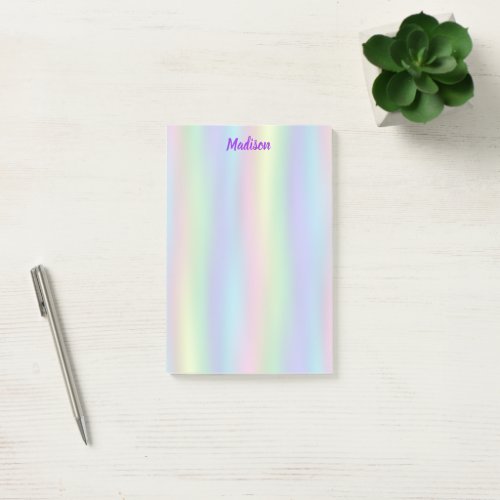 Soft Rainbow Holographic  Personalized Post_it Notes