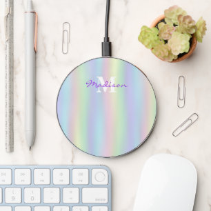Soft Rainbow Holographic Waves Monogram Wireless Charger