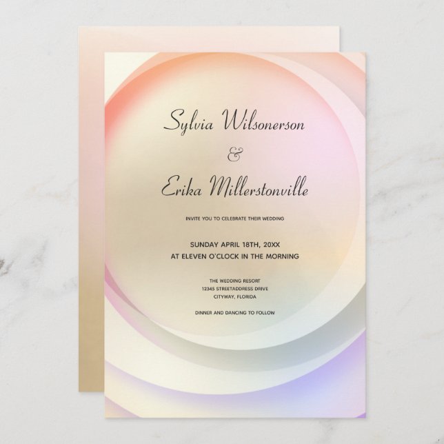 Soft Rainbow Pastel Circular Wedding Invitation (Front/Back)