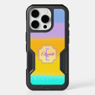 Soft Rainbow Pastel Stripes and Monogram Letter iPhone 16 Pro Case