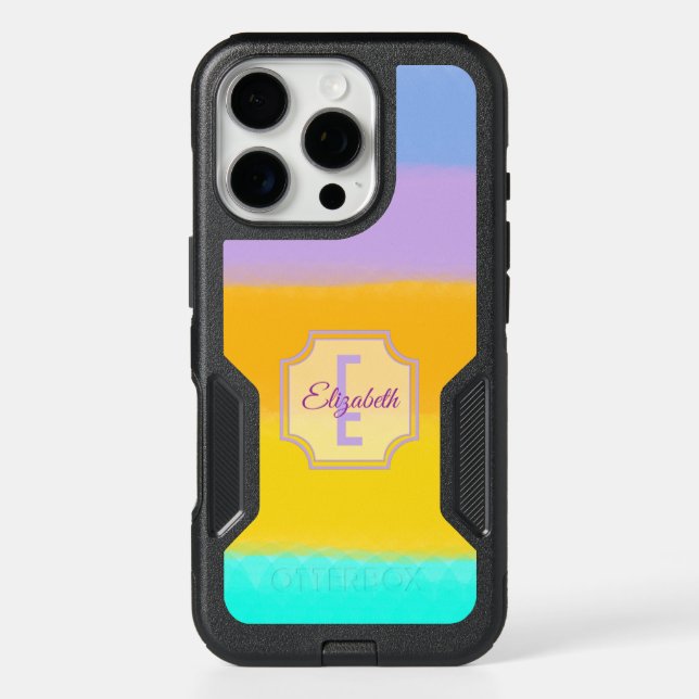 Soft Rainbow Pastel Stripes and Monogram Letter Otterbox iPhone Case (Back)