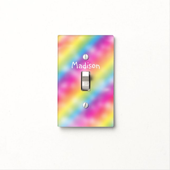 Soft Rainbow Sparkle Girls Room Light Switch Cover (In Situ)